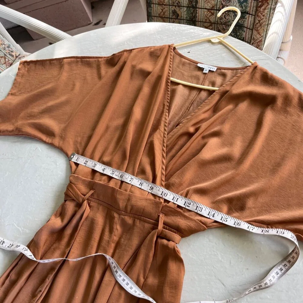 Baltic Born Santana Wide Leg Kimono Sleeves Belted Jumpsuit in Dark Camel Size S - Picture 6 of 9